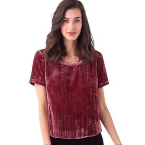 Ruby Pink Velour top tee size small relaxed boxy soft glam romantic minimal